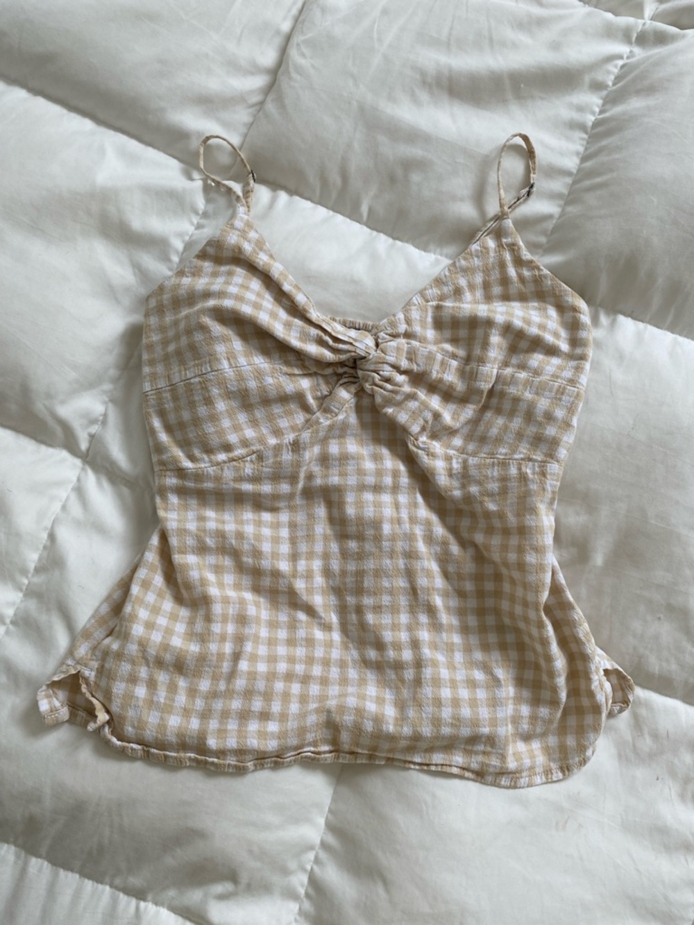 Old Navy Beige Gingham Tie-Front Cami